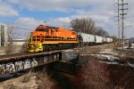 2104 sits over Indian Mill Creek as it waits for a signal across the diamond